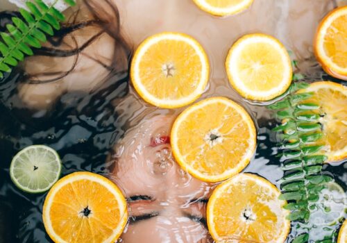 sliced lemon on bathtub